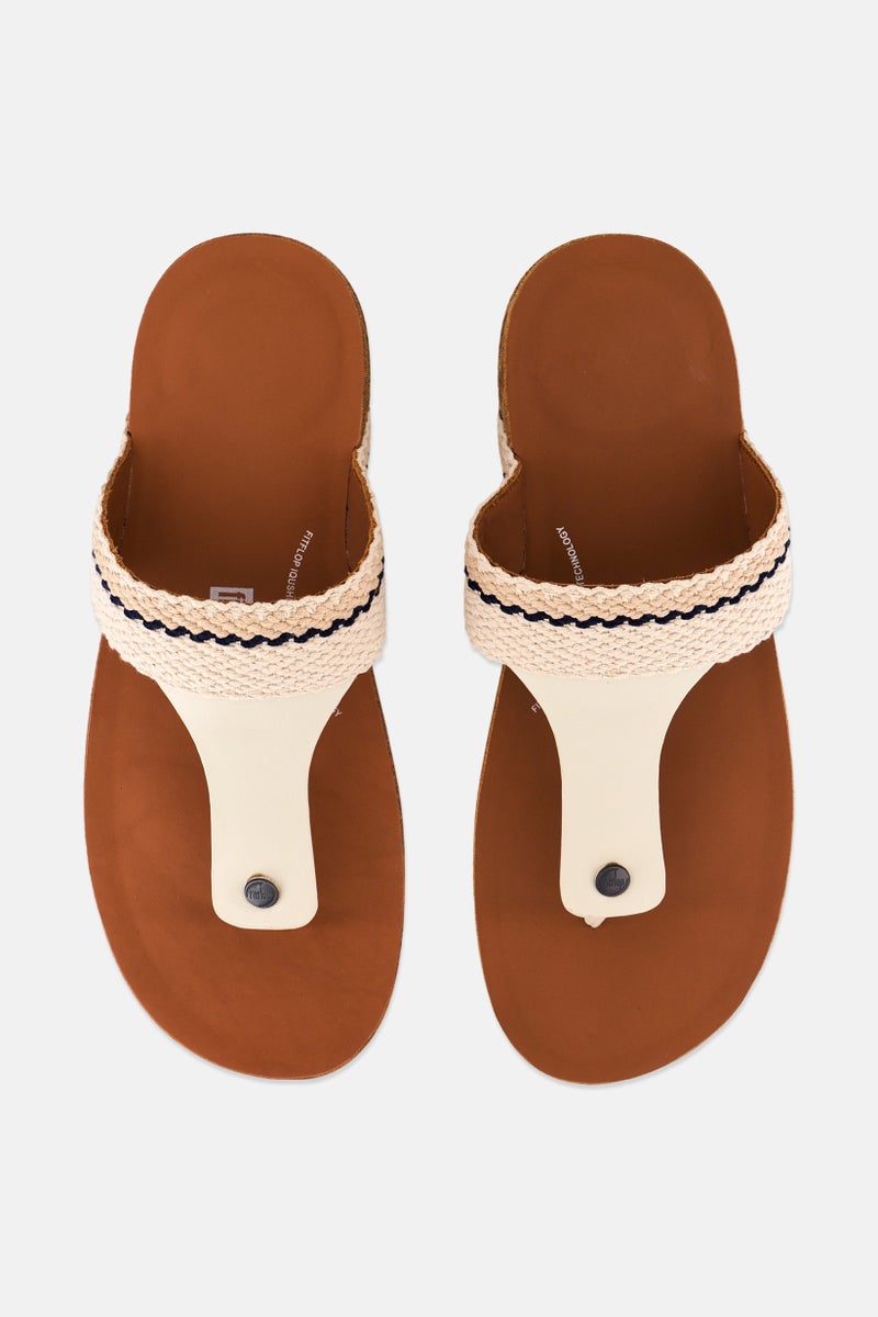 Men Stripe Webbing Thong Slippers, Brown