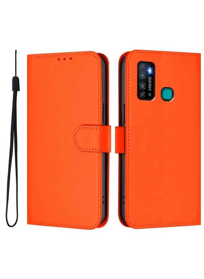 Zaboon Case For Infinix Hot 9 / 9 Pro Skin Feel Solid Color Leather Phone Case with Lanyard - Image 2