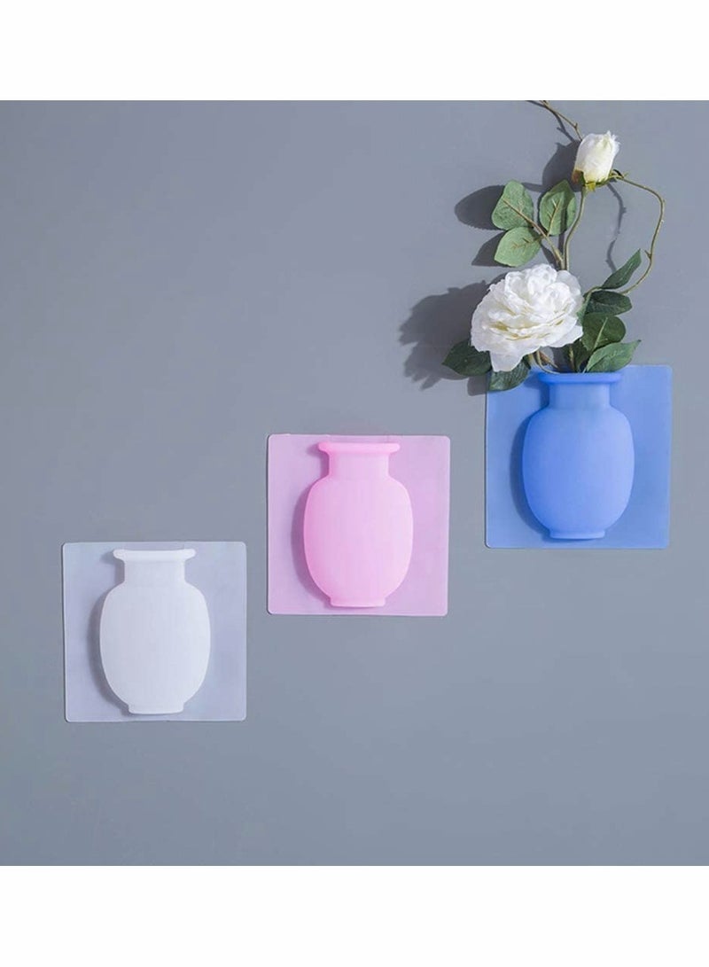 Excefore مزهرية زهور سيليكون، مزهريات زهور لاصقة، مزهرية زهور مزخرفة معلقة وإعادة الاستخدام مثبتة على الحائط، مناسبة لمنزل ومطبخ ومكتب وحفل زفاف ومهرجان، 3 قطع - Image 1