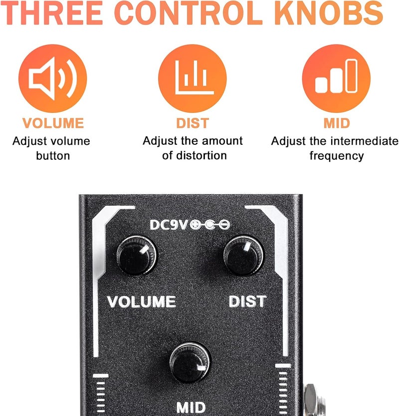 AKLOT Pocket Metal Guitar Pedal, AKLOT Electric Effects Pedals Distortion Sounds Mini Single Type DC 9V True Bypass - Image 5