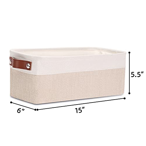 DULLEMELO سلة تخزين الحمام من ديلميلو مع مقابض جلدية، منظم ضيق للمناشف، لفات ورق التواليت، سلة تخزين خلف المرحاض، للحمامات، الرفوف والخزائن (أبيض وكاكي) - Image 2