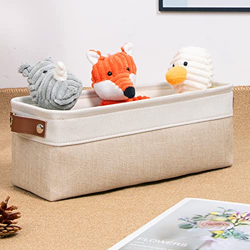 DULLEMELO سلة تخزين الحمام من ديلميلو مع مقابض جلدية، منظم ضيق للمناشف، لفات ورق التواليت، سلة تخزين خلف المرحاض، للحمامات، الرفوف والخزائن (أبيض وكاكي) - Image 4