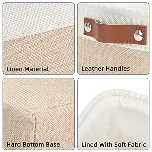 DULLEMELO سلة تخزين الحمام من ديلميلو مع مقابض جلدية، منظم ضيق للمناشف، لفات ورق التواليت، سلة تخزين خلف المرحاض، للحمامات، الرفوف والخزائن (أبيض وكاكي) - Image 3