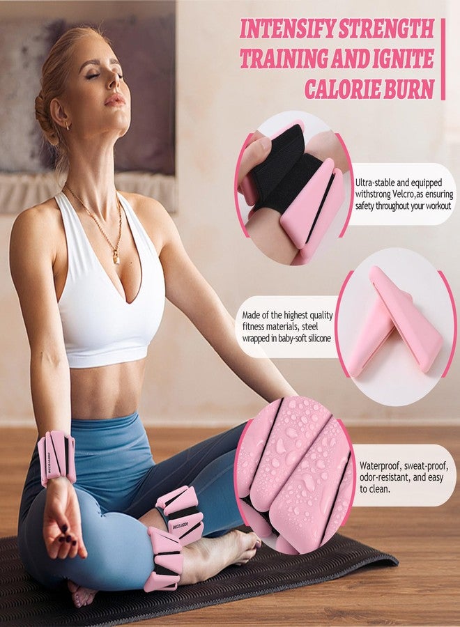 BECOJADDE Wrist Ankle Weights Adjustable Training Intensity for Strength Training Walking Running Yoga Pilates Jogging for Women Men Set of 2 (2lb Each), Pink - Image 3