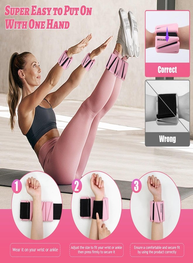 BECOJADDE Wrist Ankle Weights Adjustable Training Intensity for Strength Training Walking Running Yoga Pilates Jogging for Women Men Set of 2 (2lb Each), Pink - Image 5