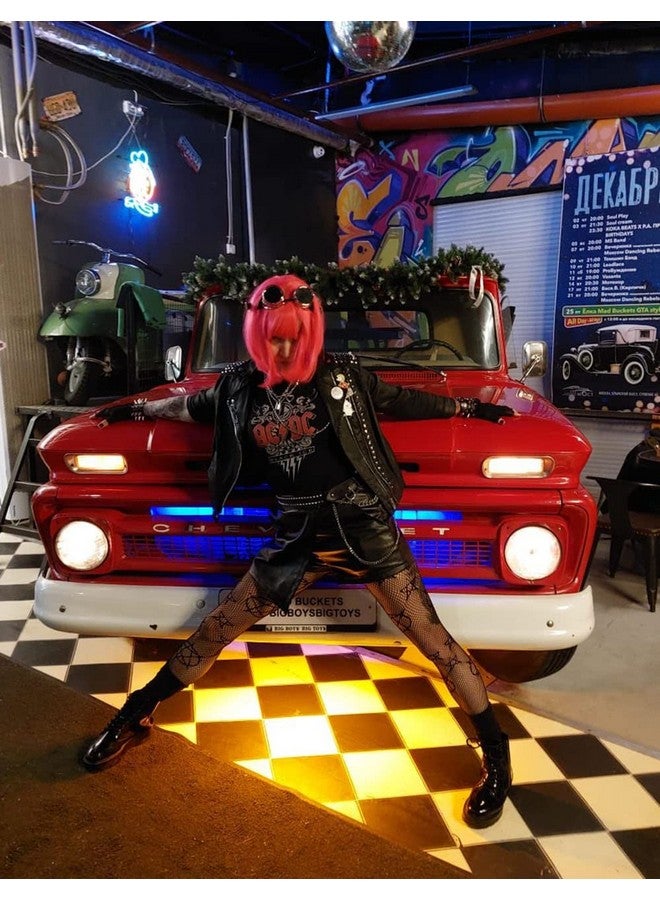 LIULIUBTY باروكة بوب قصيرة مستقيمة مع غرة مسطحة مصنوعة من الألياف الصناعية ملونة لملابس الكوسبلاي اليومية وحفلات النيون للنساء + قبعة باروكة مجانية 14" طبيعية كالحقيقية - Image 5