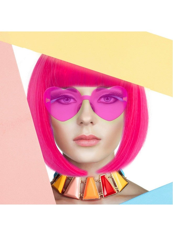 LIULIUBTY باروكة بوب قصيرة مستقيمة مع غرة مسطحة مصنوعة من الألياف الصناعية ملونة لملابس الكوسبلاي اليومية وحفلات النيون للنساء + قبعة باروكة مجانية 14" طبيعية كالحقيقية - Image 3