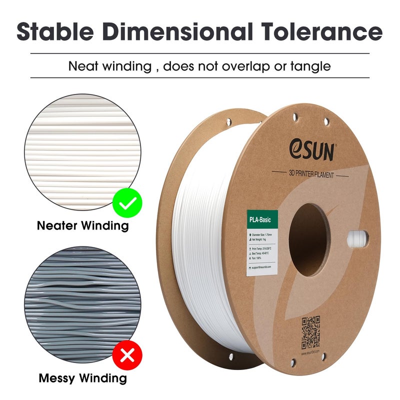 eSUN PLA Basic Filament 1.75mm, 3D Printer Filament High Speed PLA for Fast Printing, 1KG Spool (2.2 LBS) 3D Printing Filament for High Speed 3D Printers, White - Image 2