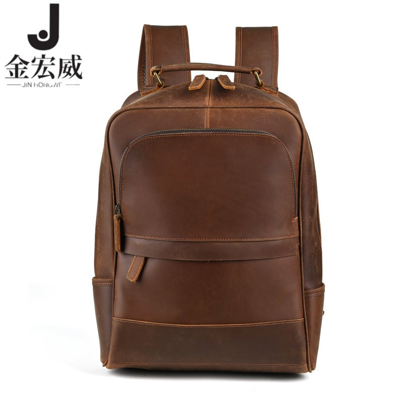 Crazy Horse Leather Men'S Retro Backpack Top Layer Cowhide Large Capacity Casual Business Backpack For Men - Image 3