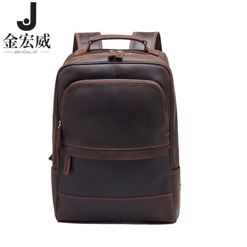 Crazy Horse Leather Men'S Retro Backpack Top Layer Cowhide Large Capacity Casual Business Backpack For Men - Image 2