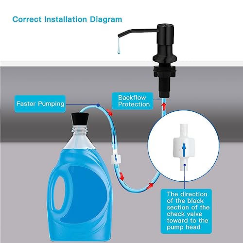 izolor Kitchen Sink Soap Dispenser, Under Sink Soap Dispenser Pump, Good Suction Pwer, 47" Extension Tube Connect to The Soap Contaner Directly, Say Goodbye to Frequent Refills (Black) - Image 3