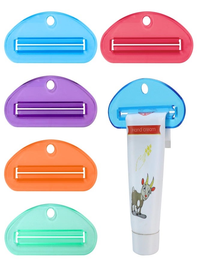 SMLBJUTE 5Pcs Plastic Tooth Paste Tube Squeezer Dispenser, Hanging Roller Tube Squeezer Holder for Saving Toothpaste Creams, Facial Cleanser and Paint, Kid-Friendly Bathroom Accessory (Transparent) - Image 1