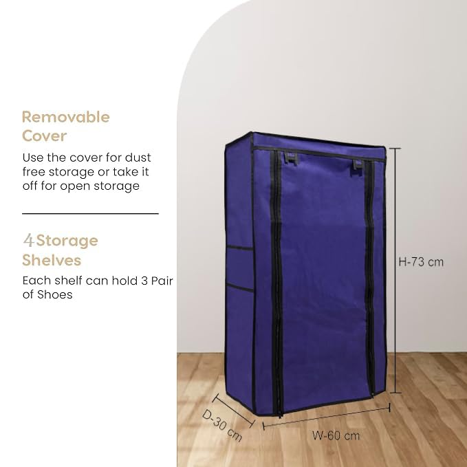 PHILOSHOP Shoe Rack Cover For Home Only for 4-Layer Portable Foldable Shoe stand Non Woven Zipper Fabric Cover (Dark Blue) - Image 4
