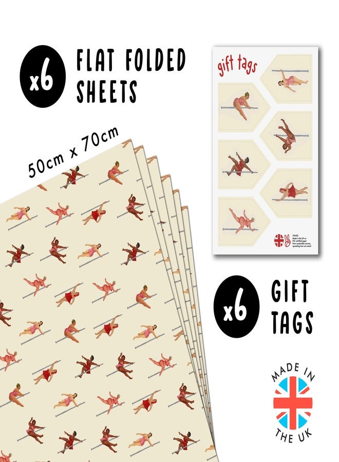 CENTRAL 23 Pin Up Wrapping Paper for Women - 6 Sheets of Birthday Gift Wrap for Her - Pole Dancing - Dancers - Female - Feminine - Beige Orange - Recyclable - Image 2