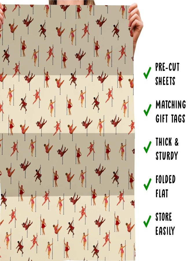 CENTRAL 23 Pin Up Wrapping Paper for Women - 6 Sheets of Birthday Gift Wrap for Her - Pole Dancing - Dancers - Female - Feminine - Beige Orange - Recyclable - Image 5