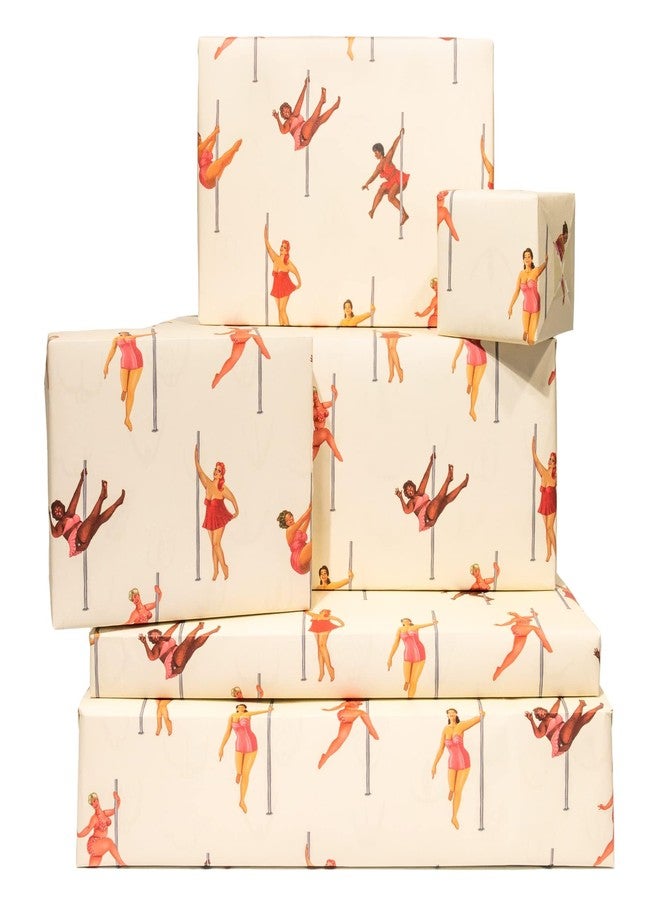 CENTRAL 23 Pin Up Wrapping Paper for Women - 6 Sheets of Birthday Gift Wrap for Her - Pole Dancing - Dancers - Female - Feminine - Beige Orange - Recyclable - Image 1