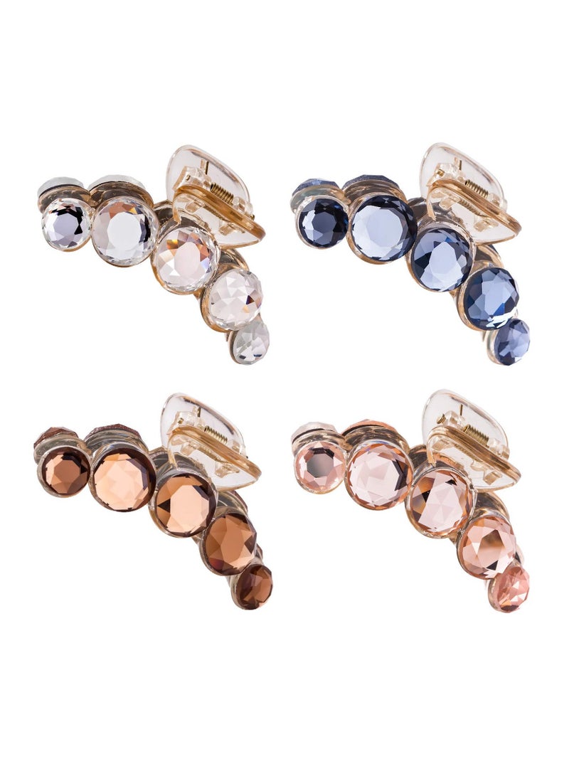 Excefore 4 Pack Clear Gold Blue Brown Octopus Crystal Gems Glitter Sparkly Plastic Hair Claw Clips Clutcher Crab Jaw Barrettes Grips Clamps Clasps Buns Twist Hair Up Accessories for Women Girl - Image 1