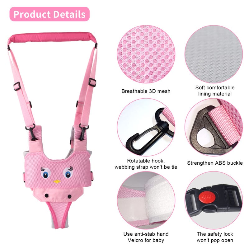 IULONEE Baby Walking Harness Breathable Handheld Kids Toddler Helper Assistant Adjustable Infant Walker Help Baby Walk Stand Up Child Learning Belt for 8-24 Month Old Babies Activity (Pink) - Image 2