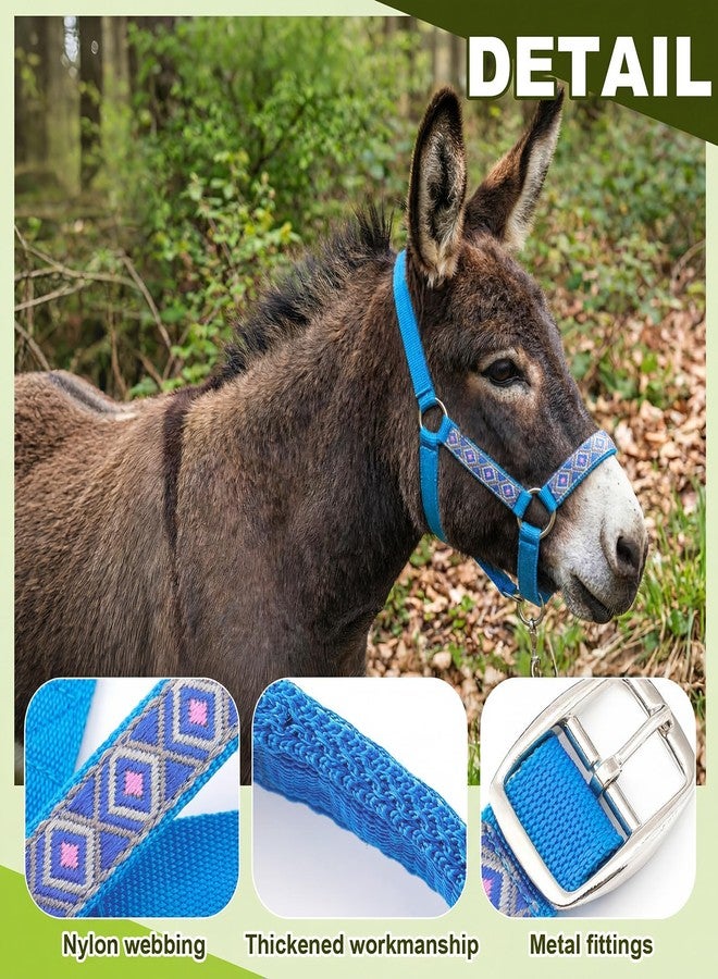 Yeyeplum 1 Set Miniature Donkey Halter with Lead Ropes, Cute and Stylish Adjustable Nylon Head Collar Set for Miniature Donkeys (Lake Blue) - Image 3