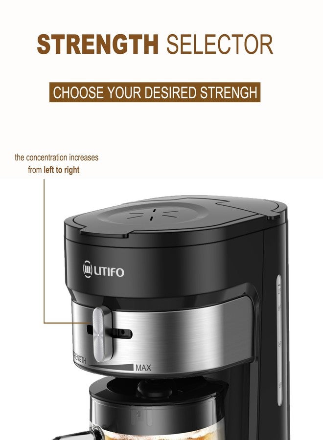 LITIFO Iced Tea Maker and Iced Coffee Maker Brewing System with 2.5-quart Pitcher, sliding strength selector for Taste Customization, Stainless Steel Decoration (Black 2.0) - Image 3