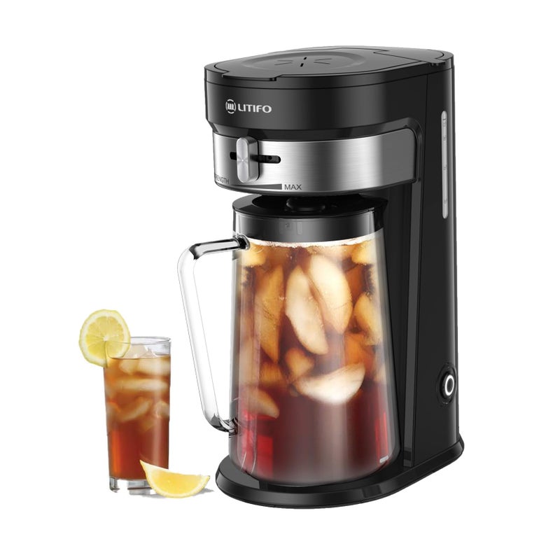 LITIFO Iced Tea Maker and Iced Coffee Maker Brewing System with 2.5-quart Pitcher, sliding strength selector for Taste Customization, Stainless Steel Decoration (Black 2.0) - Image 1