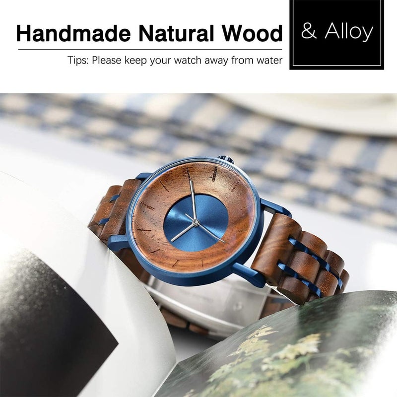KASTWAVE Men's 42mm Handmade Wooden Watch with Adjustable Strap, Stylish Quartz Movement Vintage Design for Casual and Business Wear - Image 3
