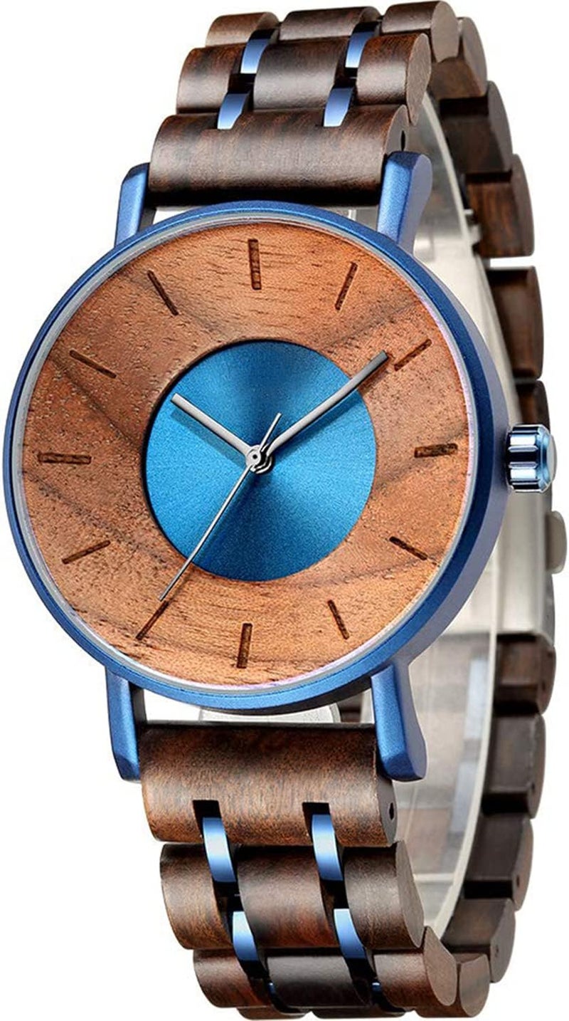 KASTWAVE Men's 42mm Handmade Wooden Watch with Adjustable Strap, Stylish Quartz Movement Vintage Design for Casual and Business Wear - Image 1