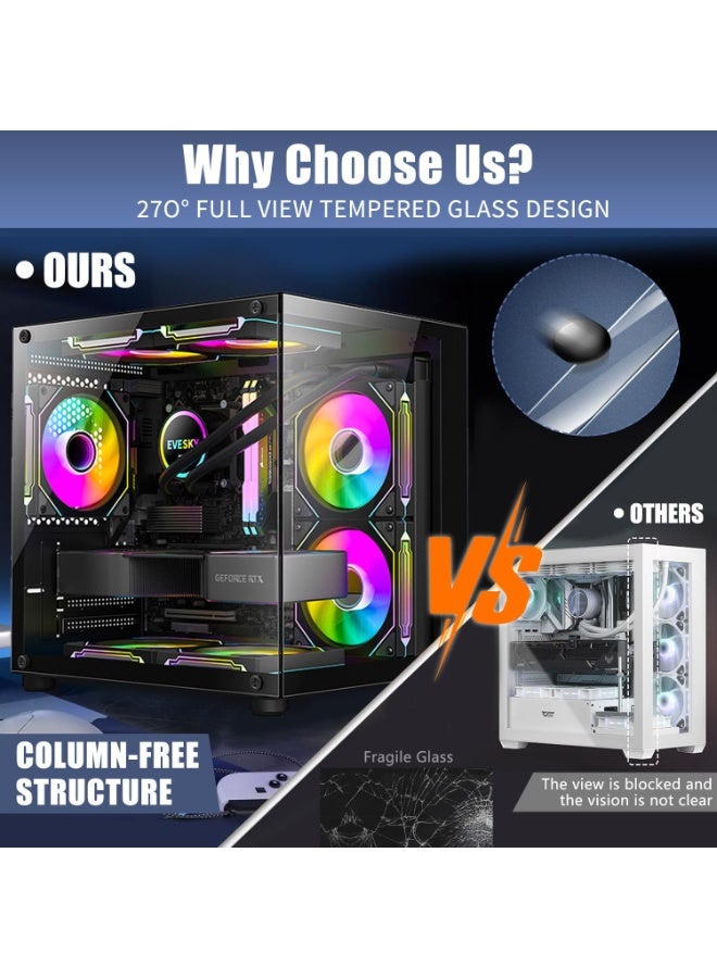 صندوق كمبيوتر برج مع 5 مراوح إنفينيتي ARGB مثبتة مع جهاز تحكم عن بعد لمروحة ARGB، زجاج مقسى، متوافق مع لوحة أم ATX واسعة (أسود) - Image 2