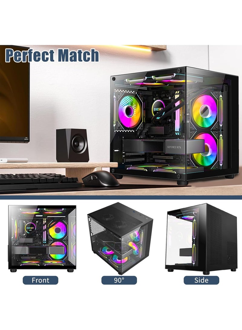 صندوق كمبيوتر برج مع 5 مراوح إنفينيتي ARGB مثبتة مع جهاز تحكم عن بعد لمروحة ARGB، زجاج مقسى، متوافق مع لوحة أم ATX واسعة (أسود) - Image 4