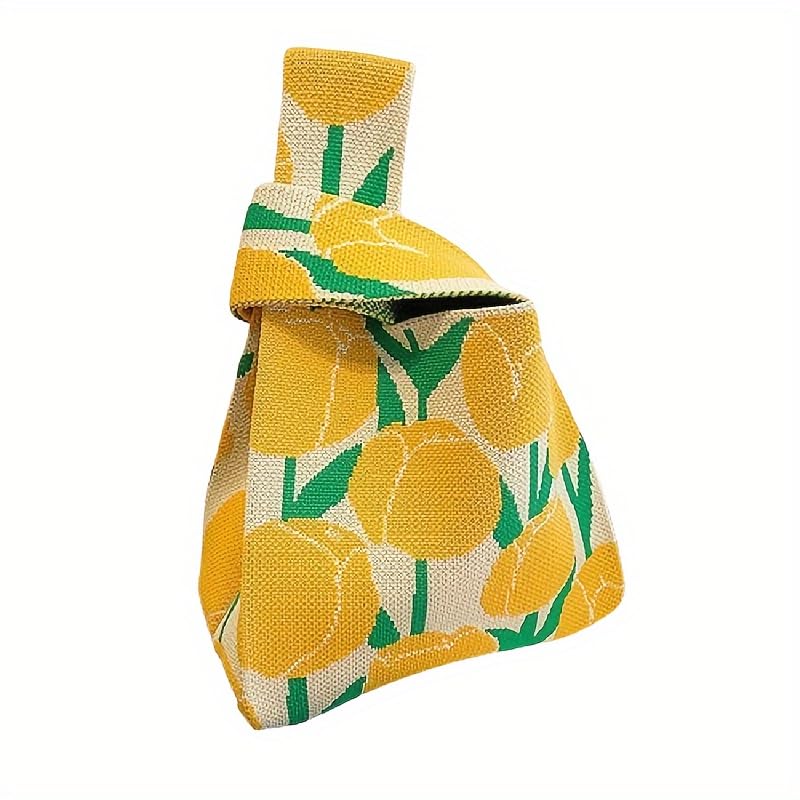 Kawn® Crochet Wrist Handbag for Women Wristlet Handbag Sleeve Knot Pouch Portable knitted breathable lightweight foldable Casual Small Purse Cute Tote Bag For Shopping, Dating, Travel (Yellow Tulip) - Image 1