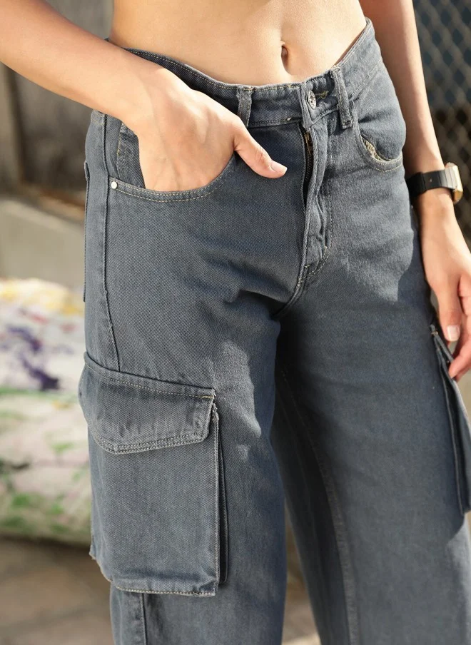 STREET 9 Wide Leg High-Rise Grey Jeans for Women