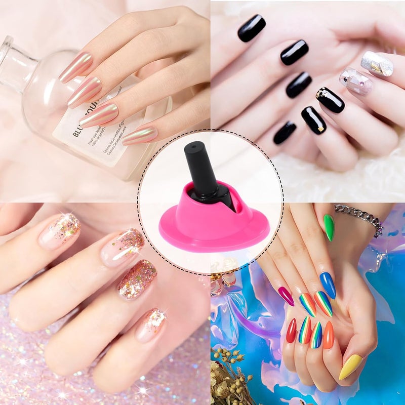 yueton 4pcs White and Pink Soft Rubber Nail Polish Bottle Holder Nail Art Manicure Tools - Image 5