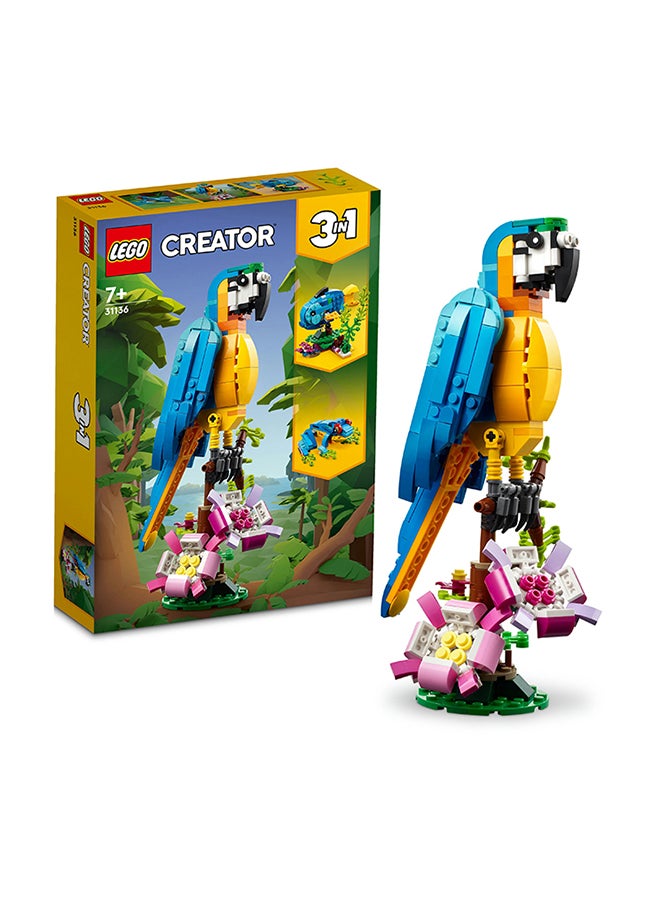 LEGO Creator Exotic Parrot 31136 Building Toy Set Featuring Parrot, Fish and Frog Toys; Gift for Animal-Lovers; Colorful and Exotic Models for Kids Aged 7+ (253 Pieces)  - Image 1