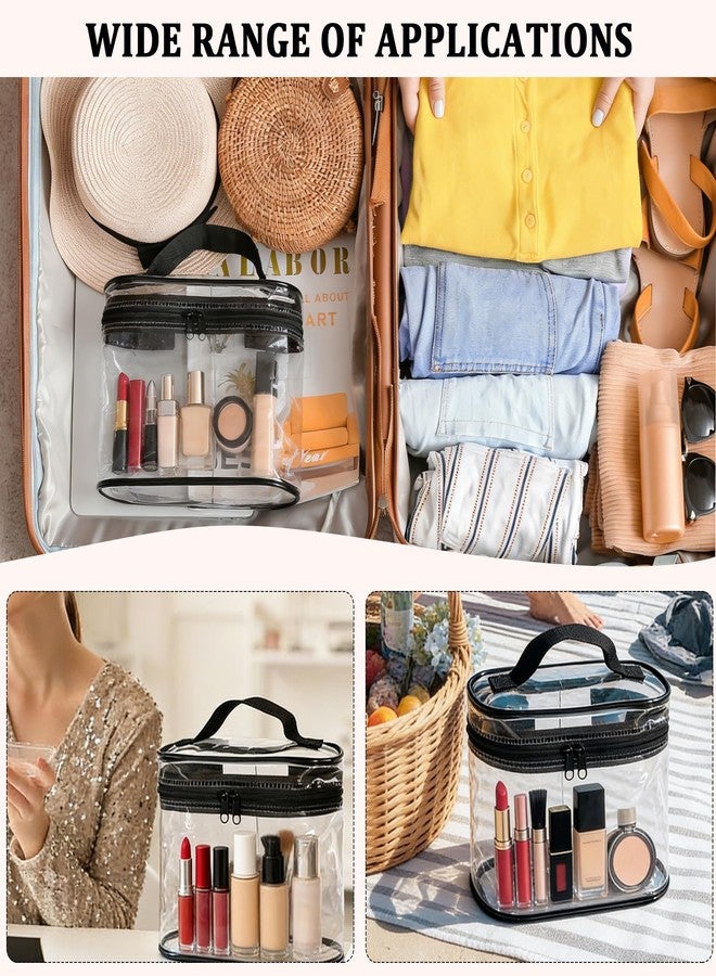 TotePrint 2Set Barrel-Shaped Makeup Bag with Star Print - 8 * 3 * 6.3inch Waterproof Pink Toiletry Bag for Women & Men, Travel Organizer (Black Handle+White Handle-2pcs) - Image 5