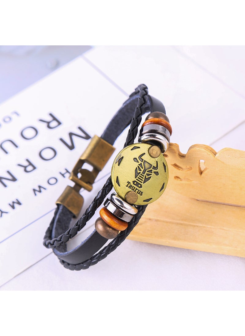 Generic - Vintage Japanese Outdoor Bracelet Zodiac Weave Mens Wristband Taurus (Black) - Image 1