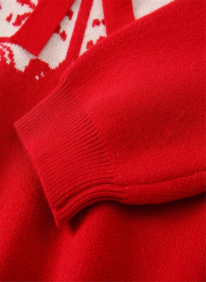 Mud Kingdom Knit Set Little Girls Knitted Sweater Embroidered Patterns Pleated Skirt Bow New Year Red Outfit 5T - Image 5