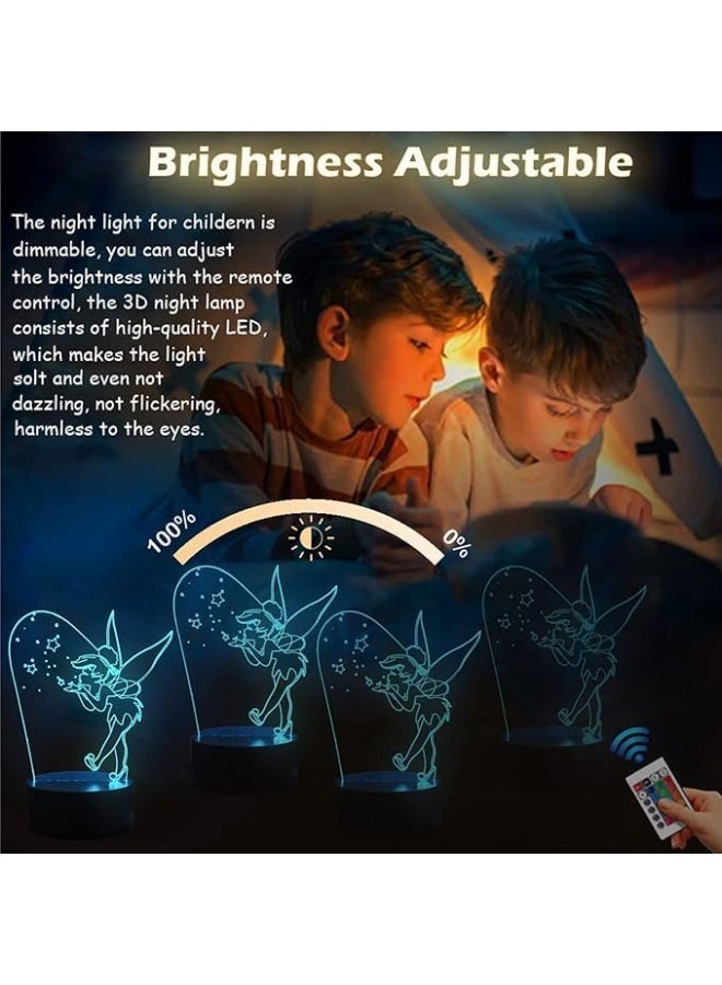 مصباح إضاءة مجسم ثلاثي الأبعاد TinkerBell LED بتأثير بصري ديكور ليلية، لمبة مكتب وزينة لغرف الأطفال وغرف النوم وحفلات أعياد الميلاد، هدية مميزة لمحبي الجنيات - Image 4