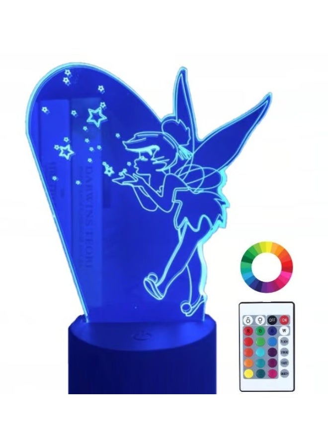 مصباح إضاءة مجسم ثلاثي الأبعاد TinkerBell LED بتأثير بصري ديكور ليلية، لمبة مكتب وزينة لغرف الأطفال وغرف النوم وحفلات أعياد الميلاد، هدية مميزة لمحبي الجنيات - Image 1
