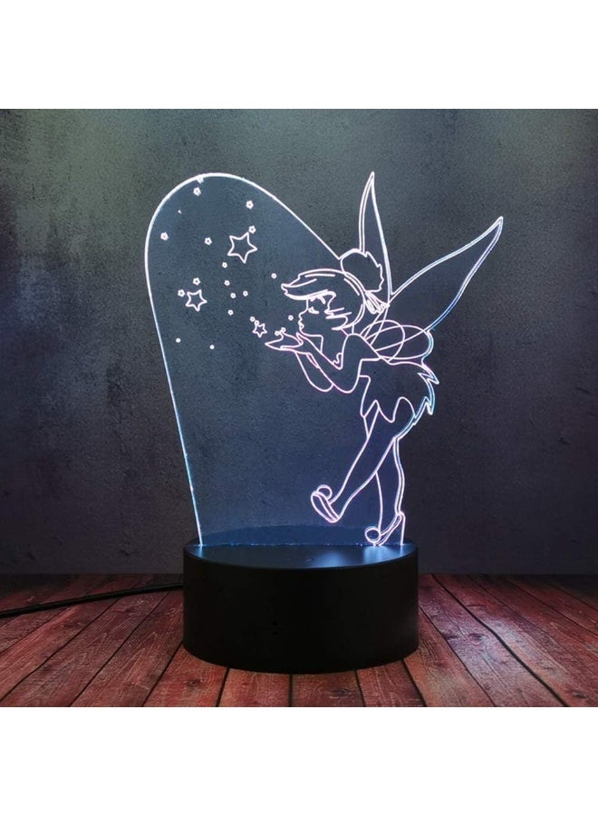 مصباح إضاءة مجسم ثلاثي الأبعاد TinkerBell LED بتأثير بصري ديكور ليلية، لمبة مكتب وزينة لغرف الأطفال وغرف النوم وحفلات أعياد الميلاد، هدية مميزة لمحبي الجنيات - Image 5