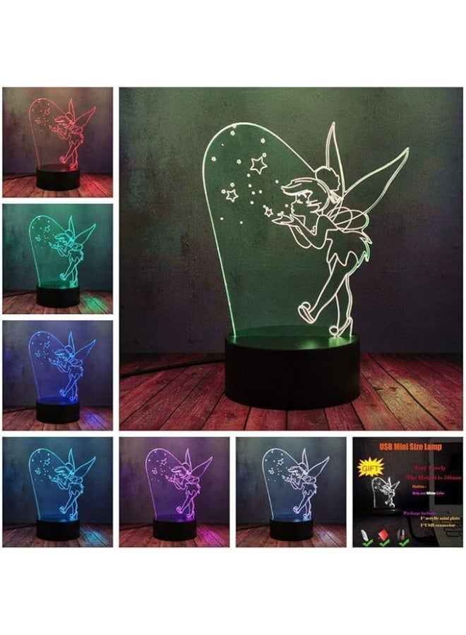 مصباح إضاءة مجسم ثلاثي الأبعاد TinkerBell LED بتأثير بصري ديكور ليلية، لمبة مكتب وزينة لغرف الأطفال وغرف النوم وحفلات أعياد الميلاد، هدية مميزة لمحبي الجنيات - Image 2