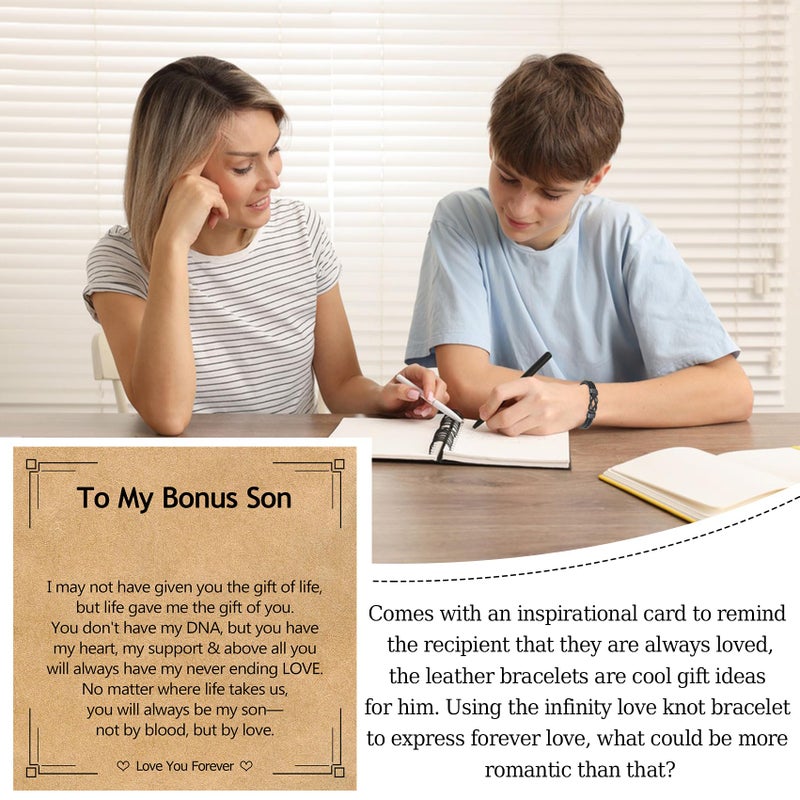 EPIRORA Gifts for Bonus Son- Black Braided Leather Infinity Knot Bracelets for Men Boys, Bonus Son Jewelry Gifts for Christmas Birthday Graduation Anniversary Valentine's Day - Image 2