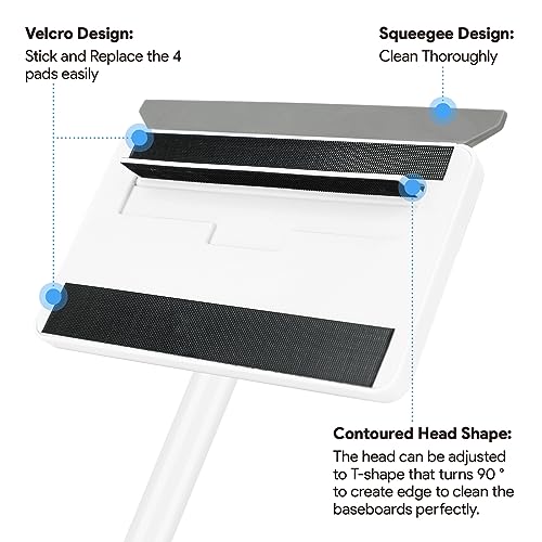 DELUX Baseboard Cleaner Tool with Handle DELUX Baseboard Cleaner with Extendable Long Handle 4 Reusable Cleaning Pads Wall Cleaner for Baseboards Cleaning Ceiling Wall Floor Shower Bathroom Kitchen - Image 3