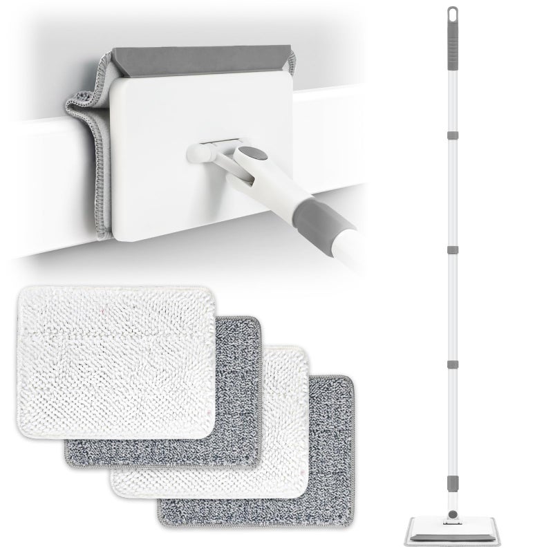 DELUX Baseboard Cleaner Tool with Handle DELUX Baseboard Cleaner with Extendable Long Handle 4 Reusable Cleaning Pads Wall Cleaner for Baseboards Cleaning Ceiling Wall Floor Shower Bathroom Kitchen - Image 2