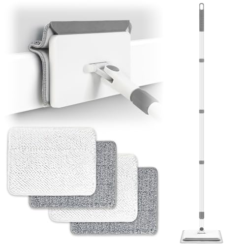 DELUX Baseboard Cleaner Tool with Handle DELUX Baseboard Cleaner with Extendable Long Handle 4 Reusable Cleaning Pads Wall Cleaner for Baseboards Cleaning Ceiling Wall Floor Shower Bathroom Kitchen - Image 1