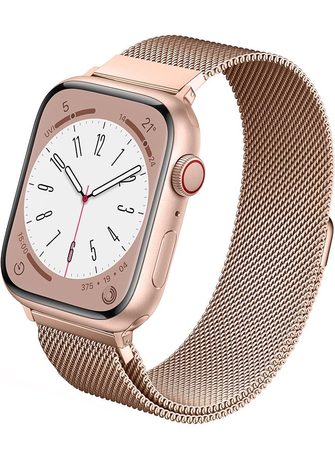 S-Color Apple Watch Milanese Band Compatible with Apple Watch Series 9/8/7/6/5/4/3 SE 38mm 40mm 41mm for Women Men Magnetic Milanese Stainless Steel Bands for iWatch Rose Gold  - Image 1
