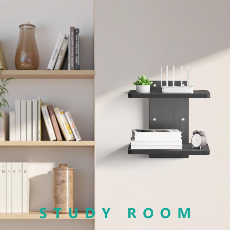 WALI Floating TV Shelf, 2 Tier Projector Shelf for DVD Players, Routers, Game Consoles, Cable Boxes, Living Room Decor Accessories, Wall Mount Shelves Holds Up to 22lbs (CS202NB), 2-Shelf, Black - Image 2