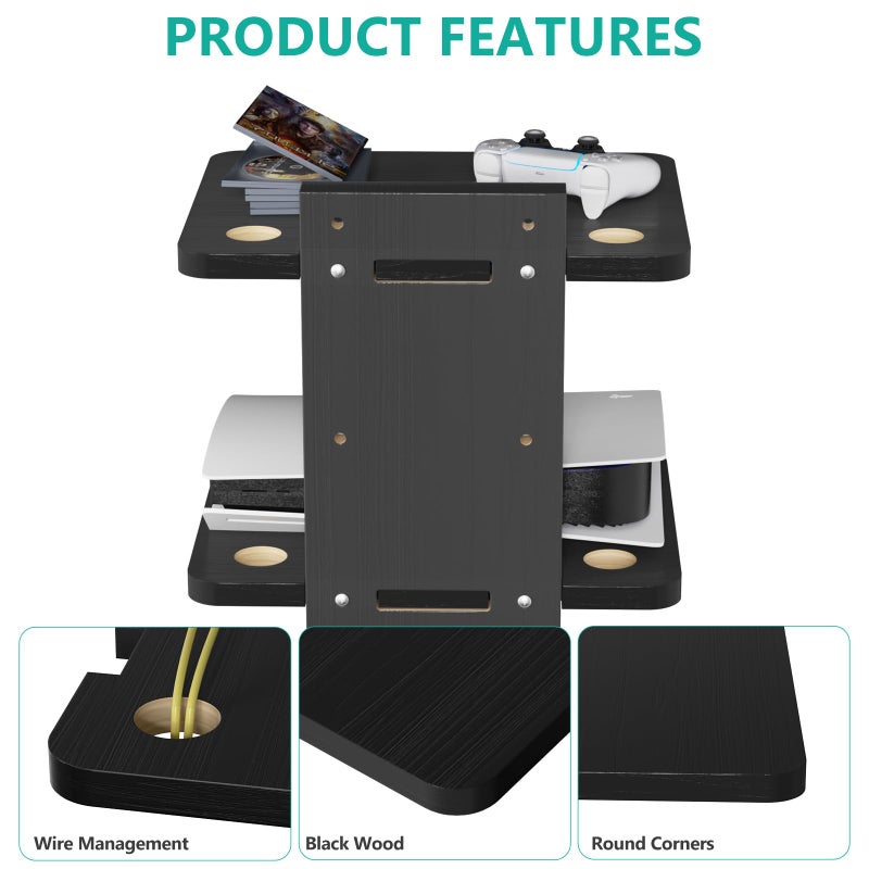 WALI Floating TV Shelf, 2 Tier Projector Shelf for DVD Players, Routers, Game Consoles, Cable Boxes, Living Room Decor Accessories, Wall Mount Shelves Holds Up to 22lbs (CS202NB), 2-Shelf, Black - Image 4