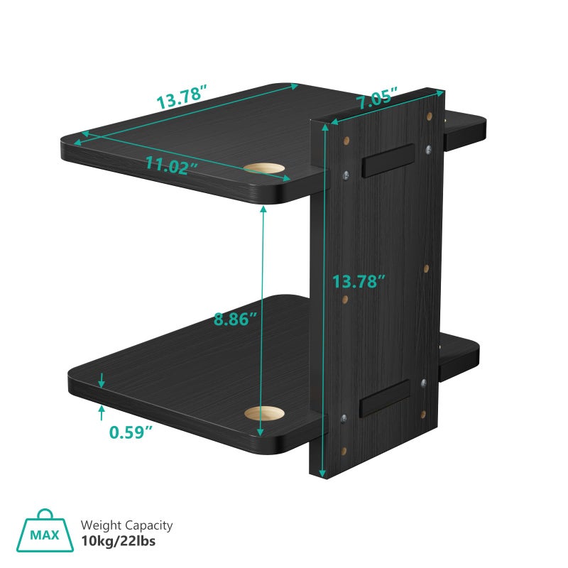 WALI Floating TV Shelf, 2 Tier Projector Shelf for DVD Players, Routers, Game Consoles, Cable Boxes, Living Room Decor Accessories, Wall Mount Shelves Holds Up to 22lbs (CS202NB), 2-Shelf, Black - Image 3