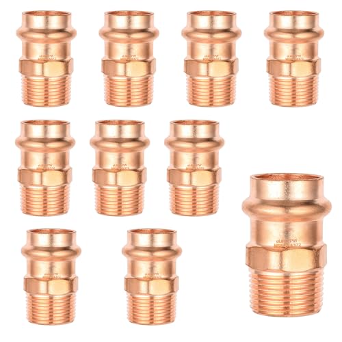 EFIELD Pack of 10 EFIELD Press Copper Fittings12Inch Copper Press x 12inch Male NPT Copper AdaptersPRESS040 - Image 1