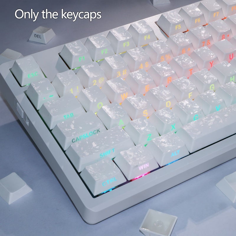 أغطية مفاتيح PBT بيضاء متوافقة مع مفاتيح Cherry MX والساق المتقاطعة، نسيج ألياف الكربون، إضاءة خلفية منقوشة على الجانب، مجموعة ذات شكل كرزي، مناسبة لمسافة 6.25U للوحة المفاتيح الميكانيكية، للألعاب على الكمبيوتر والمكتب. - Image 2